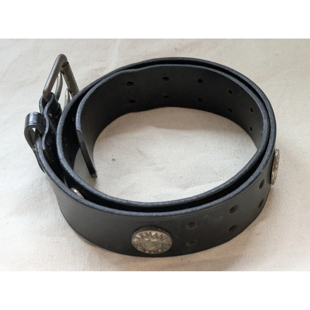 Armani Exchange Black Leather Double Prong Studded Logo Belt Distressed‎ 30 - 34